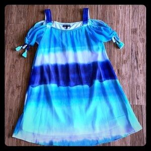 Beautiful Cold Shoulder Blue and Green Dress